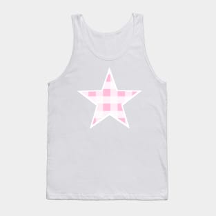 Soft Baby Pink and White Buffalo Plaid Star Tank Top